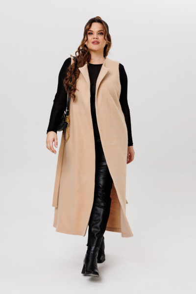 Длинный жилет из пальтовой ткани с разрезами Michel chic 354/1 светло-бежевый - фото 3
