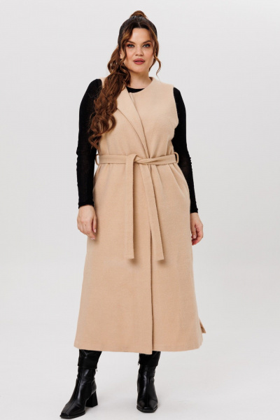 Длинный жилет из пальтовой ткани с разрезами Michel chic 354/1 светло-бежевый - фото 2