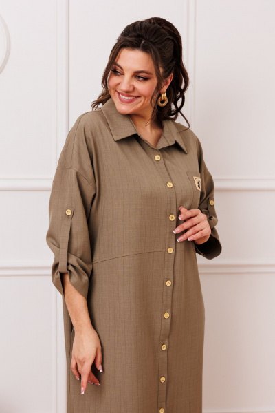 Платье прямого силуэта до икры из текстиля и шифона Romanovich Style 1-2391 темный_беж - фото 6