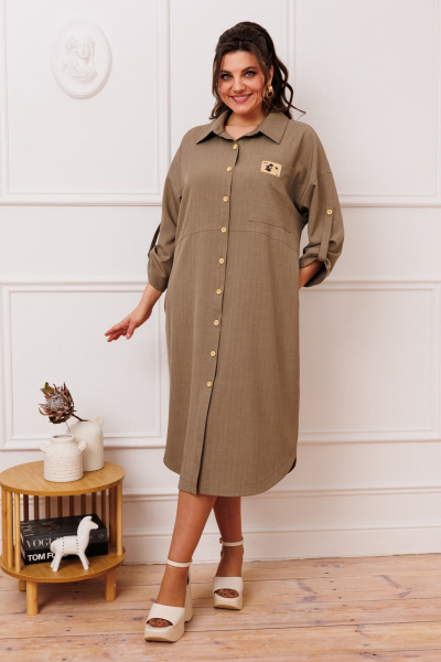 Платье прямого силуэта до икры из текстиля и шифона Romanovich Style 1-2391 темный_беж - фото 1