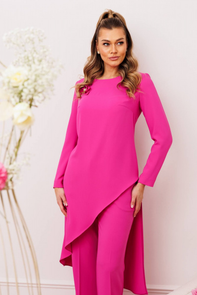 Демисезонный комплект брюки и туника из ярких тканей Мода Юрс 2887 фуксия - фото 3