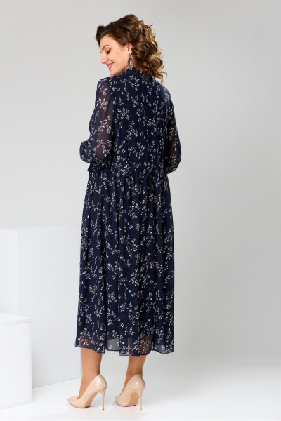 Платье миди из шифона с накладками и защитками Romanovich Style 1-2755 синий/веточки - фото 11