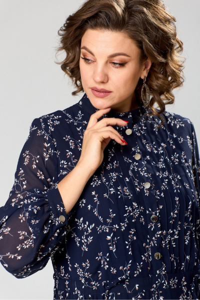 Платье миди из шифона с накладками и защитками Romanovich Style 1-2755 синий/веточки - фото 10