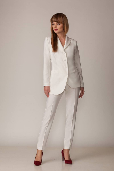 Белый нарядный брючный костюм жакет и классические брюки Rosheli 967 - фото 1