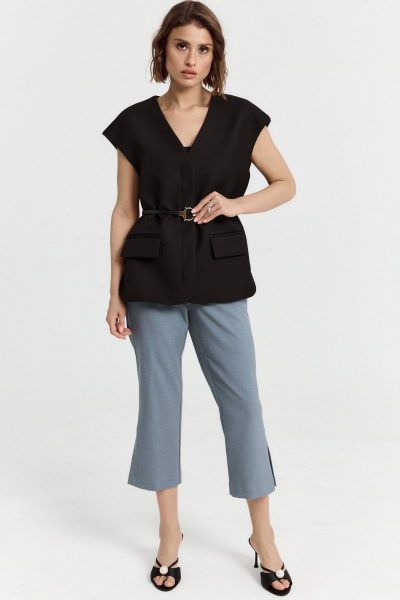 Классический жилет прямого кроя с карманами и поясом ATTIKA A3091 черный - фото 4