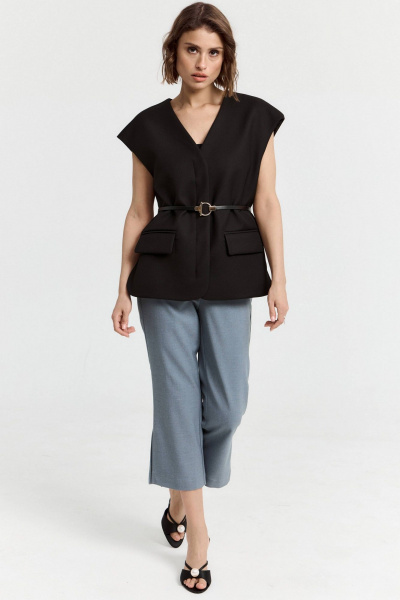 Классический жилет прямого кроя с карманами и поясом ATTIKA A3091 черный - фото 3