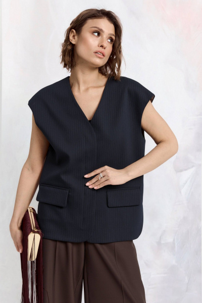 Деловой жилет из вискозы и ткани в полоску ATTIKA A3091-1 синий - фото 2