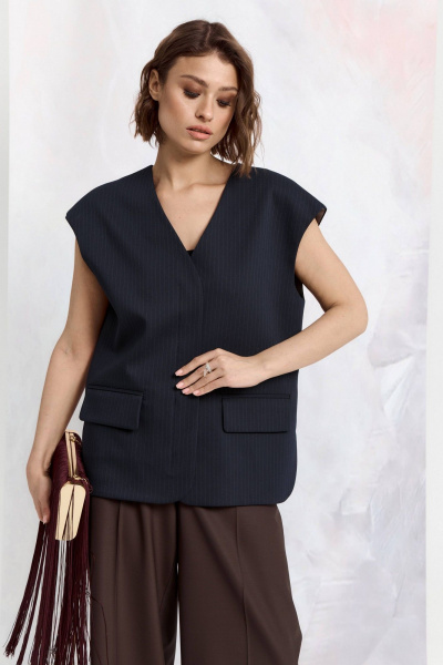 Деловой жилет из вискозы и ткани в полоску ATTIKA A3091-1 синий - фото 1