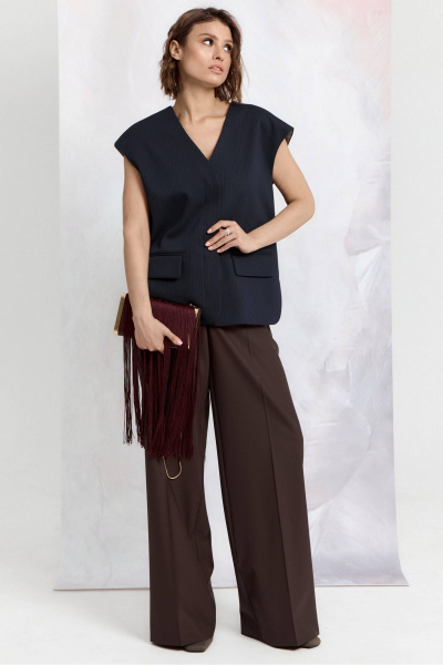 Деловой жилет из вискозы и ткани в полоску ATTIKA A3091-1 синий - фото 5