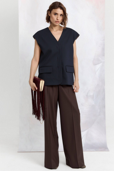 Деловой жилет из вискозы и ткани в полоску ATTIKA A3091-1 синий - фото 4