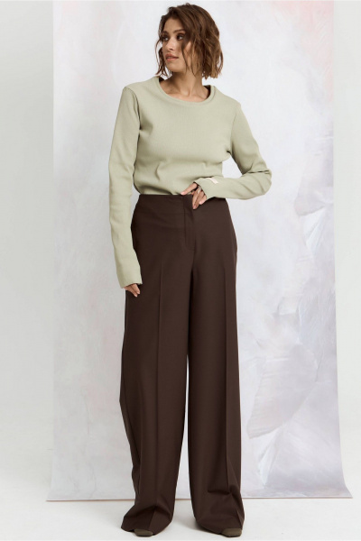 Брюки из костюмной ткани прямые свободные для делового стиля ATTIKA A3099-3 коричневый - фото 3