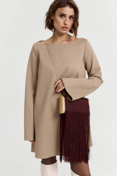 Платье мини в свободном стиле из трикотажа и хлопка для повседневности ATTIKA A3301 хаки - фото 4