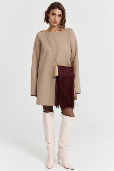 Платье мини в свободном стиле из трикотажа и хлопка для повседневности ATTIKA A3301 хаки - фото 2