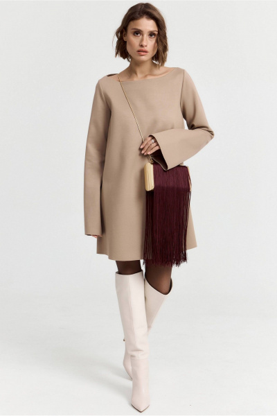 Платье мини в свободном стиле из трикотажа и хлопка для повседневности ATTIKA A3301 хаки - фото 1