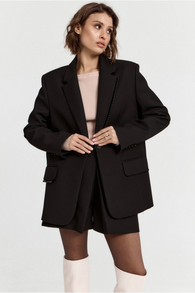 Жакет прямого кроя однобортный из костюмной ткани для офиса ATTIKA A3302-2 черный - фото 1