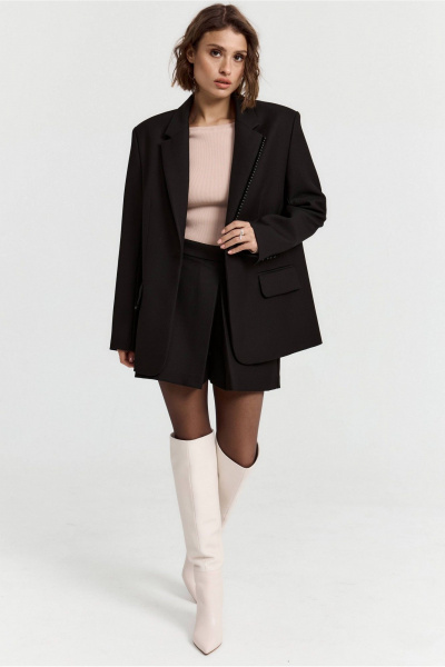 Жакет прямого кроя однобортный из костюмной ткани для офиса ATTIKA A3302-2 черный - фото 3