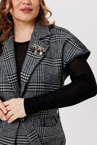 Жилет женский прямой стиль Michel chic 367 темно-серый,клетка - фото 7