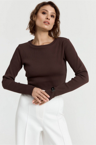 Коричневый укороченный джемпер из трикотажа для комфорта ATTIKA A3305-3 темно-бордовый - фото 1