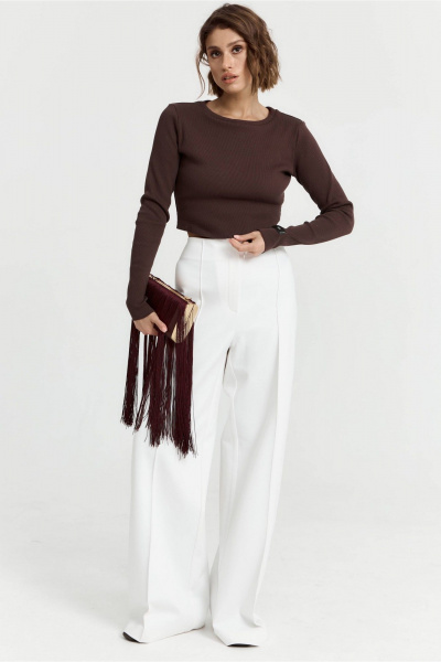 Коричневый укороченный джемпер из трикотажа для комфорта ATTIKA A3305-3 темно-бордовый - фото 3