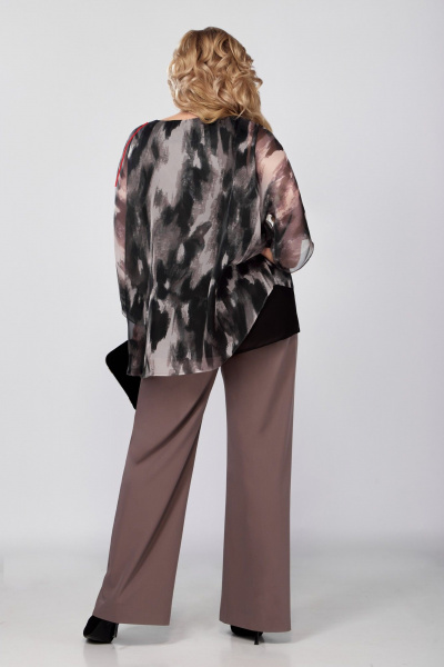 Нарядная блуза из шифона на подкладке с короткими рукавами и брюки на молнии VOLNA 1394 бежево-черный_капучино - фото 3