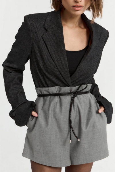 Мини-шорты из текстиля и шерсти с высокой посадкой ATTIKA A3312-1 серый - фото 2