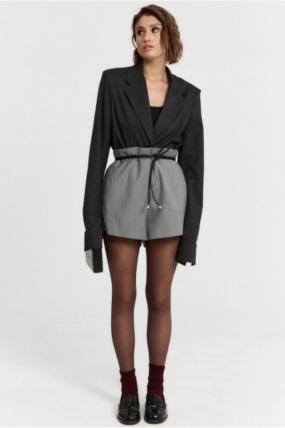 Мини-шорты из текстиля и шерсти с высокой посадкой ATTIKA A3312-1 серый - фото 4