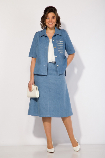 Классический джинсовый костюм с юбкой и коротким жакетом Liliana 1417 - фото 1