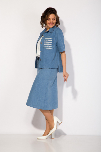 Классический джинсовый костюм с юбкой и коротким жакетом Liliana 1417 - фото 2