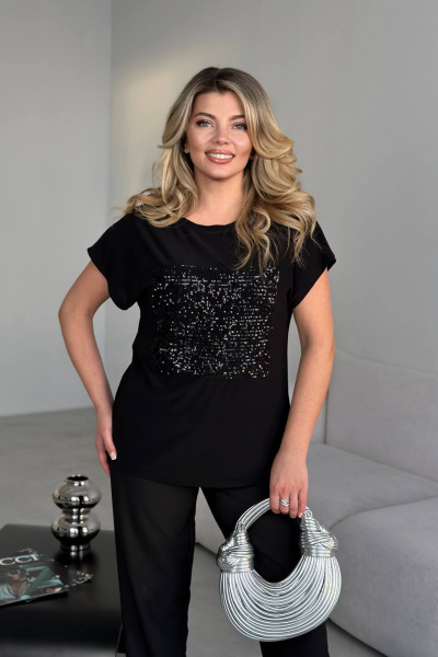 Стильная черная блуза из трикотажа для повседневного образа LindaLux 15-37 черный - фото 4