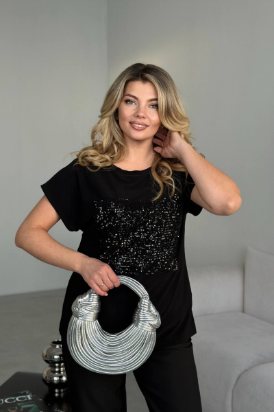 Стильная черная блуза из трикотажа для повседневного образа LindaLux 15-37 черный - фото 3