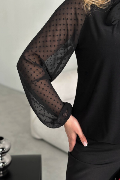 Черная блуза из трикотажа для деловых и повседневных образов LindaLux 15-25 черный - фото 4