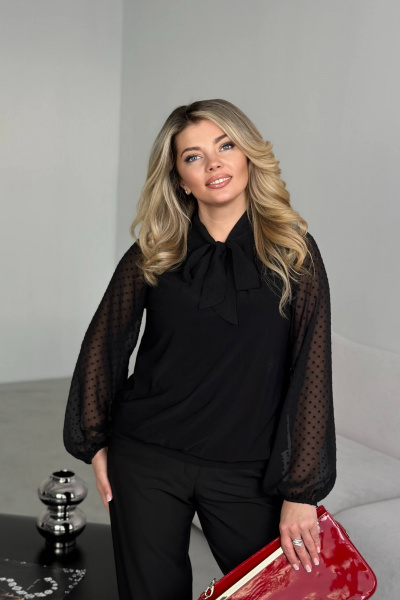 Черная блуза из трикотажа для деловых и повседневных образов LindaLux 15-25 черный - фото 3