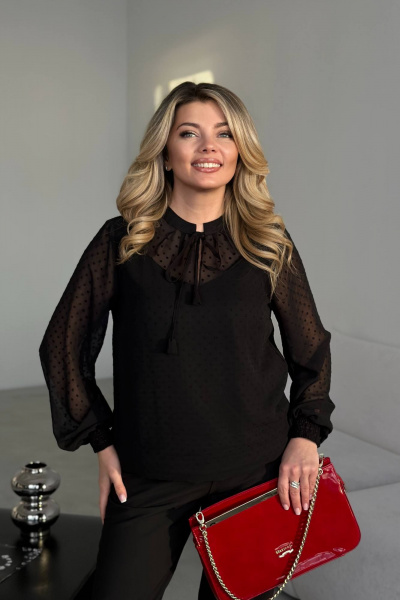 Блуза классическая на каждый день из текстиля LindaLux 15-35 черный - фото 3