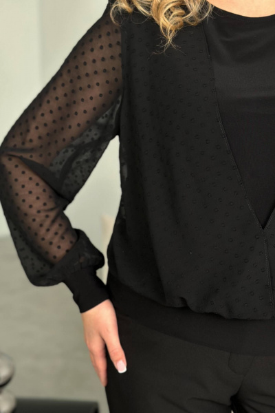 Демисезонная черная блуза в стиле casual и нарядный образ LindaLux 1-484 - фото 8