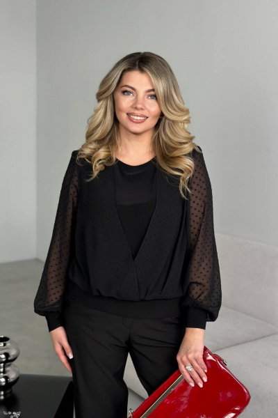 Демисезонная черная блуза в стиле casual и нарядный образ LindaLux 1-484 - фото 4