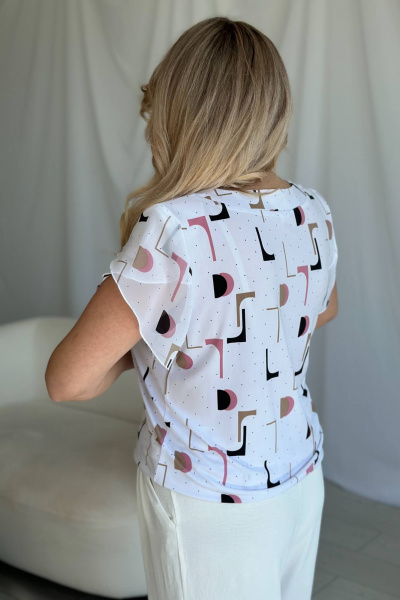 Демисезонная белая блуза из вискозы и трикотажа для повседневного стиля LindaLux 217/2 геометрия - фото 7