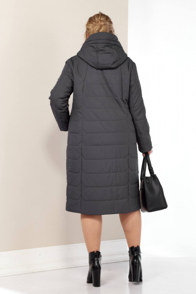 Демисезонное серое пальто из плащёвой ткани с капюшоном и карманами Shetti 2178 графит - фото 9