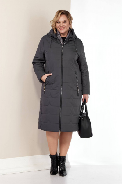 Демисезонное серое пальто из плащёвой ткани с капюшоном и карманами Shetti 2178 графит - фото 7