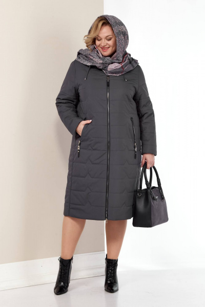 Демисезонное серое пальто из плащёвой ткани с капюшоном и карманами Shetti 2178 графит - фото 5