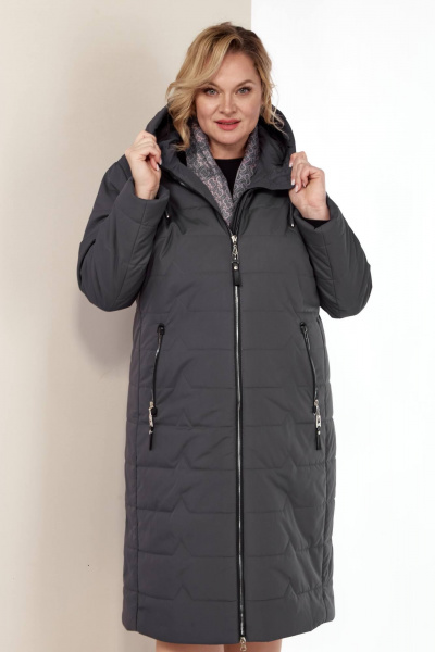 Демисезонное серое пальто из плащёвой ткани с капюшоном и карманами Shetti 2178 графит - фото 4