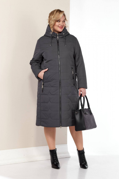 Демисезонное серое пальто из плащёвой ткани с капюшоном и карманами Shetti 2178 графит - фото 2