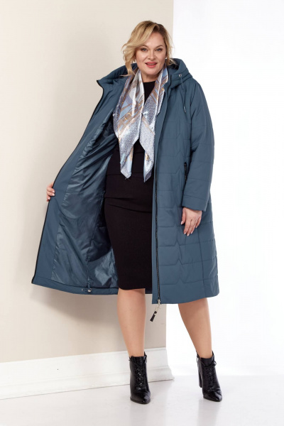 Пальто весеннее из плащёвой ткани с капюшоном и карманами Shetti 2178 светло-синий - фото 8