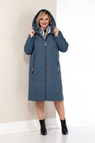 Пальто весеннее из плащёвой ткани с капюшоном и карманами Shetti 2178 светло-синий - фото 5