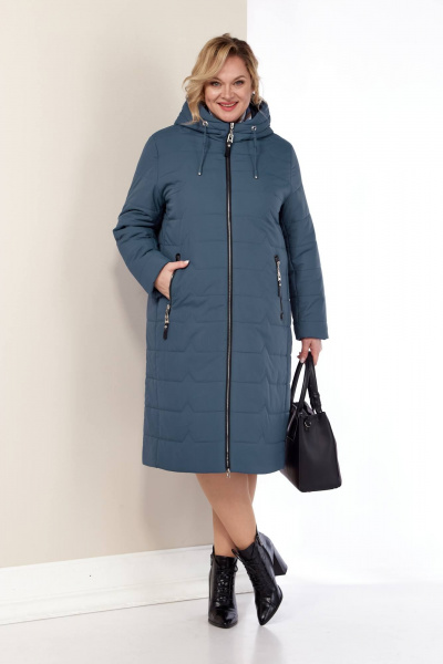 Пальто весеннее из плащёвой ткани с капюшоном и карманами Shetti 2178 светло-синий - фото 4