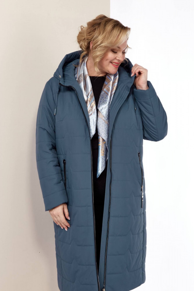 Пальто весеннее из плащёвой ткани с капюшоном и карманами Shetti 2178 светло-синий - фото 2