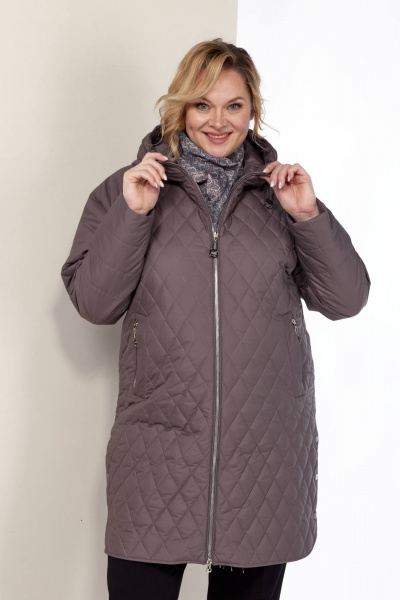 Демисезонная куртка из плащёвой ткани с капюшоном и карманами Shetti 2179 какао - фото 6