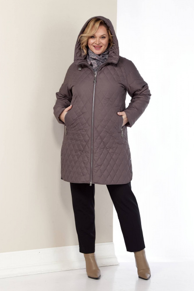 Демисезонная куртка из плащёвой ткани с капюшоном и карманами Shetti 2179 какао - фото 4