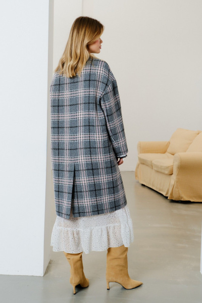Пальто оверсайз из шерстяной ткани с двубортной застежкой Lokka 1568С серый/черный/белый/клетка - фото 7