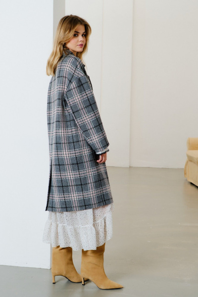 Пальто оверсайз из шерстяной ткани с двубортной застежкой Lokka 1568С серый/черный/белый/клетка - фото 6