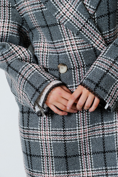 Пальто оверсайз из шерстяной ткани с двубортной застежкой Lokka 1568С серый/черный/белый/клетка - фото 5